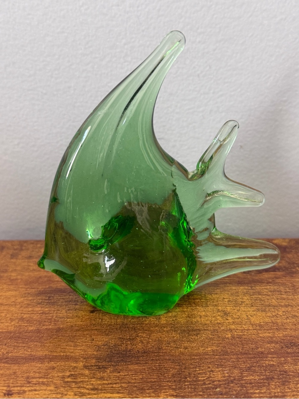Vintage Hand Blown‎ Green Art Glass Angelfish Figurine Murano Style MCM Decor